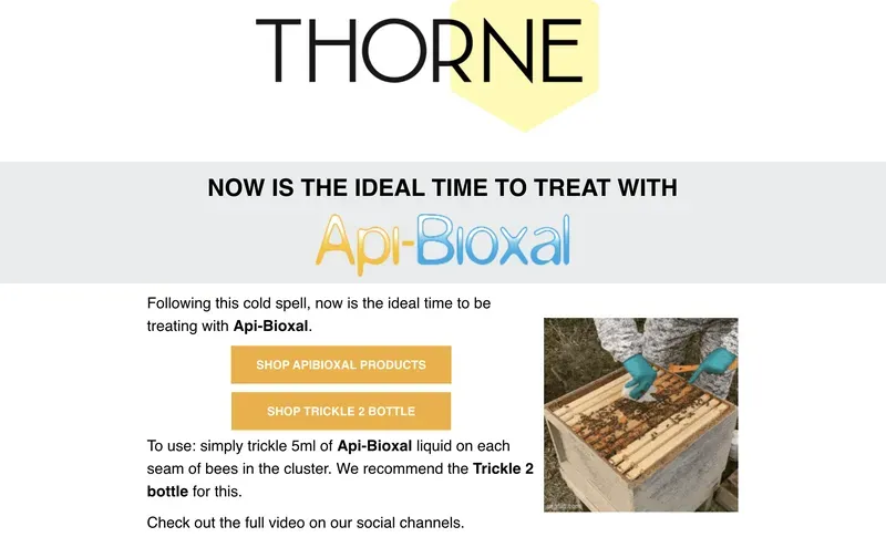 Advert for oxalic acid treatment of honey bee colonies