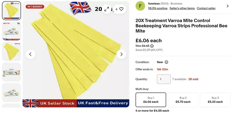 Advert for miticides on eBay