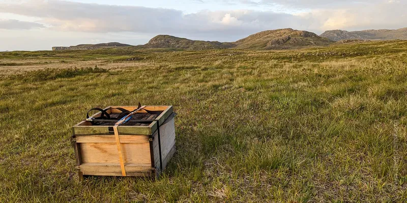 Hive strapped up for transport on remote West coast of Scotland