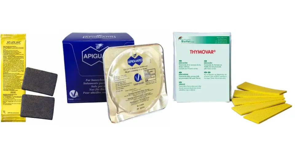 Three commercial thymol-containing miticides; Apilife Var, Apiguard, and Thymovar.